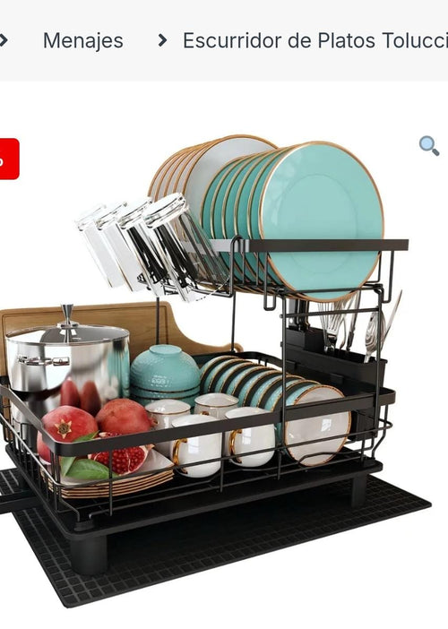 Escurridor de Platos metálicos con bandeja y escurridor de servicio plástico.